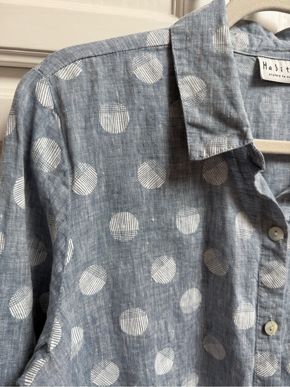 Habitat Clothe To Live In 100% Linen Button Down Shirt Polka Dot Size Medium - Picture 7 of 11